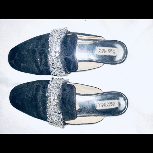 BADGLEY MICSHKA Black Flat loafers cloth w/ bling - Picture 4 of 8
